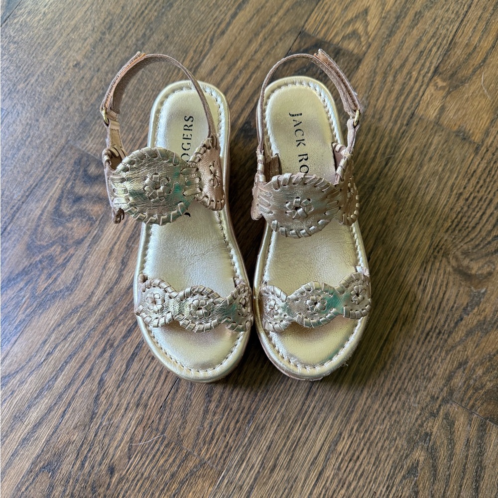 Jack Rogers Gold “Lauren” wedges, size 2